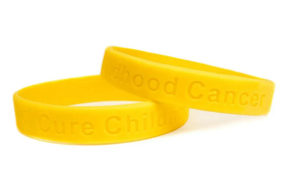 Cure Childhood Cancer Gold Rubber Wristband - Youth 7"