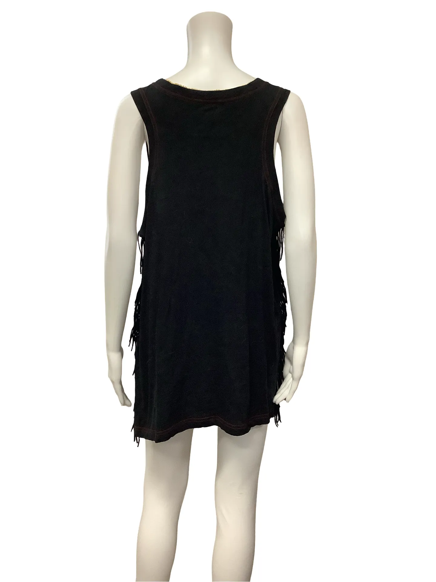 Double D Ranch Top Black Macrame Fringe Sleeveless Size: XL