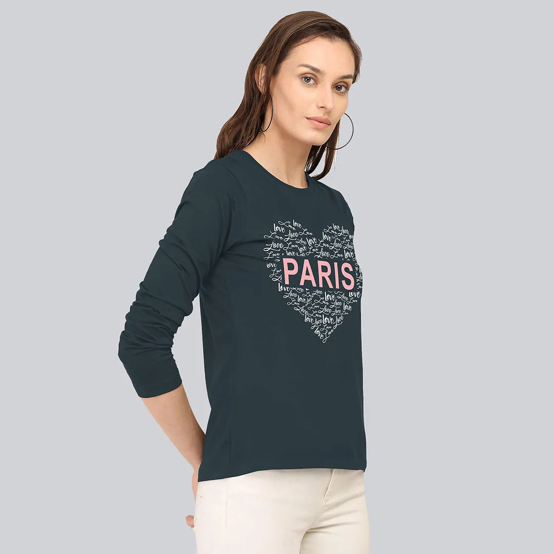Graphic Printed Full Sleeve T-Shirt - Ocean Navy