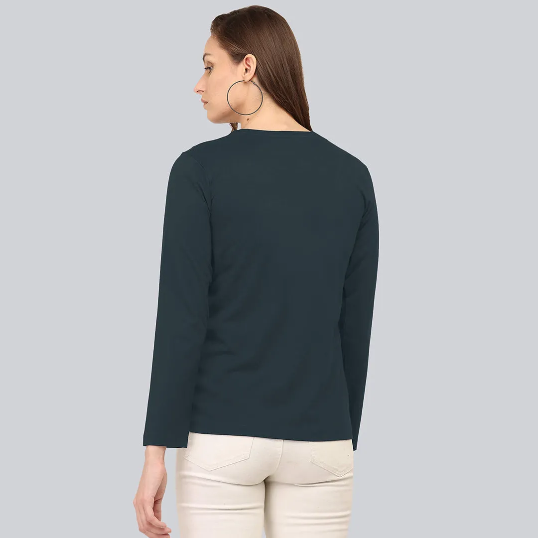 Graphic Printed Full Sleeve T-Shirt - Ocean Navy