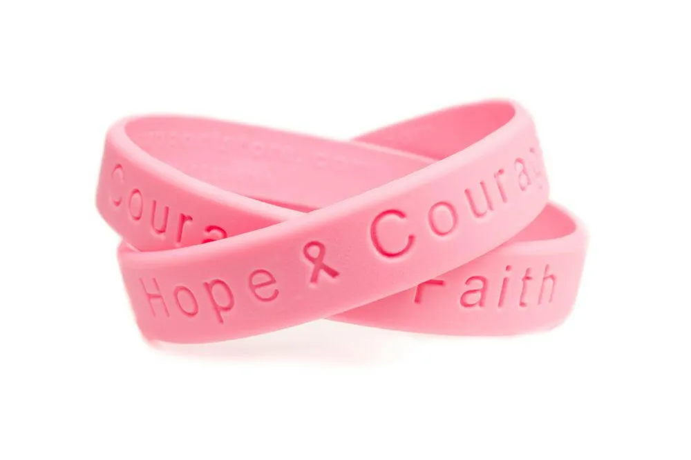 Hope Courage Faith  Pink Rubber Bracelet Wristband - Youth 7"