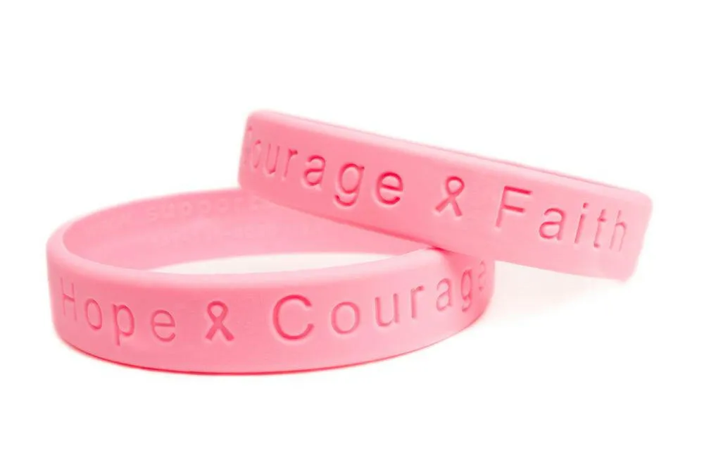 Hope Courage Faith  Pink Rubber Bracelet Wristband - Youth 7"
