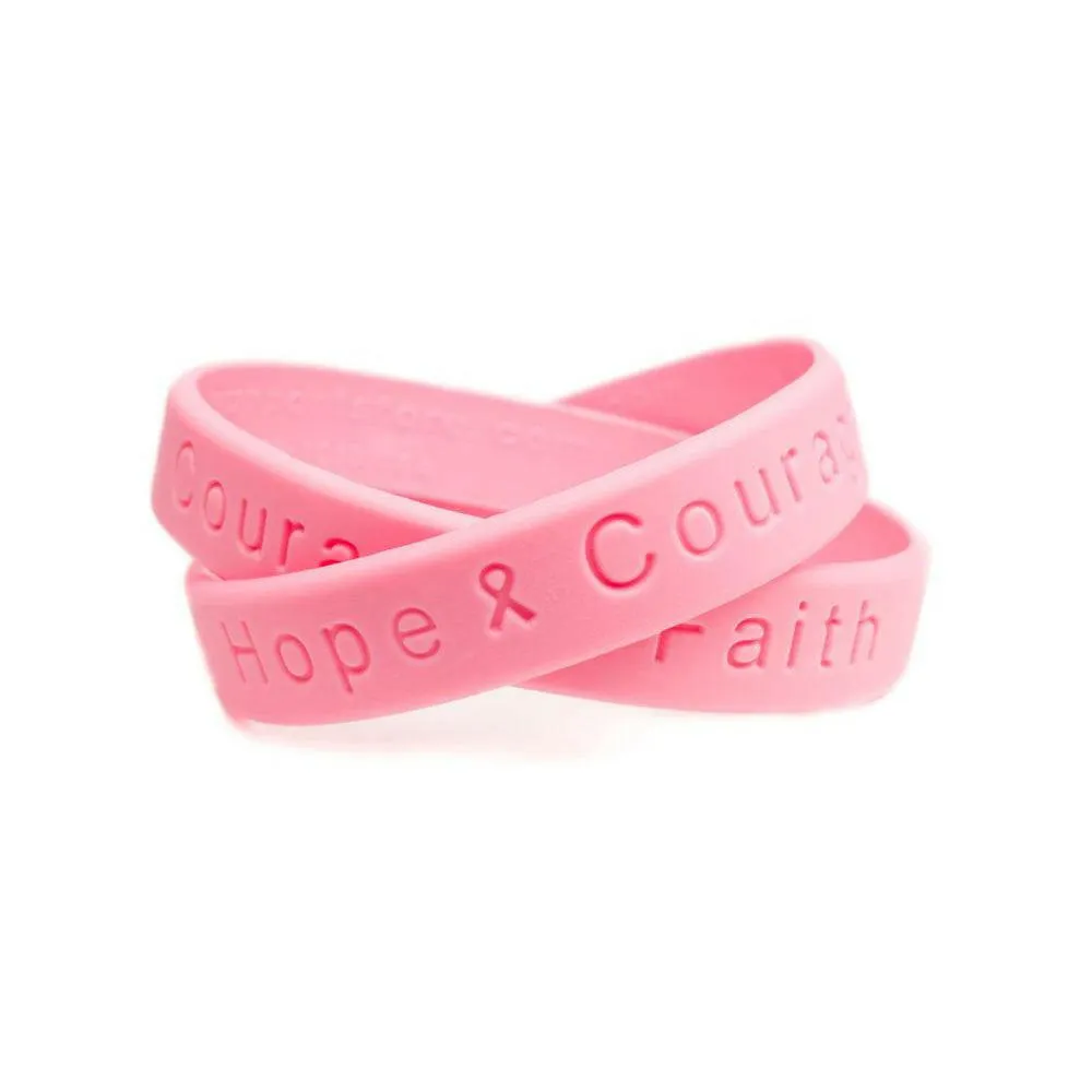 Hope Courage Faith  Pink Rubber Bracelet Wristband - Youth 7"